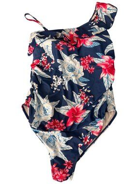 Tempotrek Floral One Piece Swimsuit Ruffled Shoulder Bathing Suit Size XL NWT